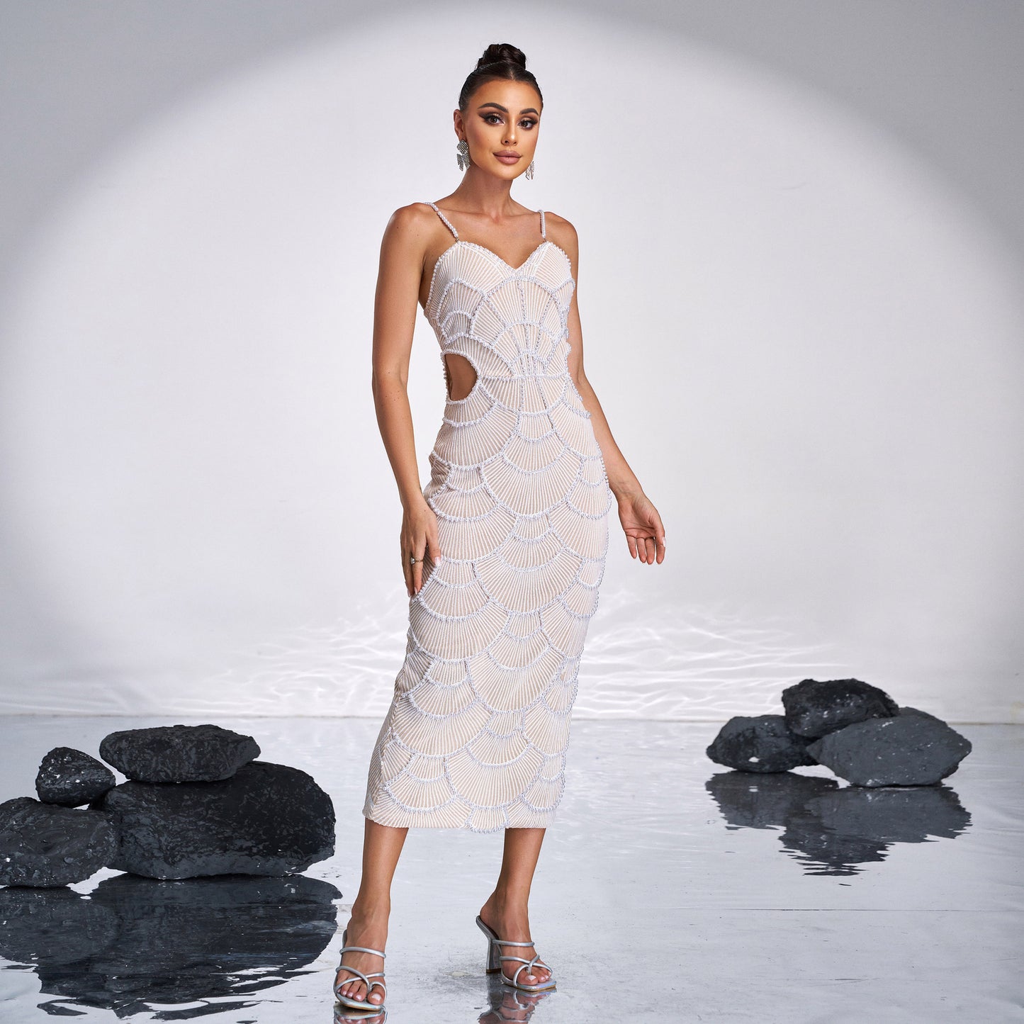 Hollow-out Camisole Beads Banquet Evening Dress